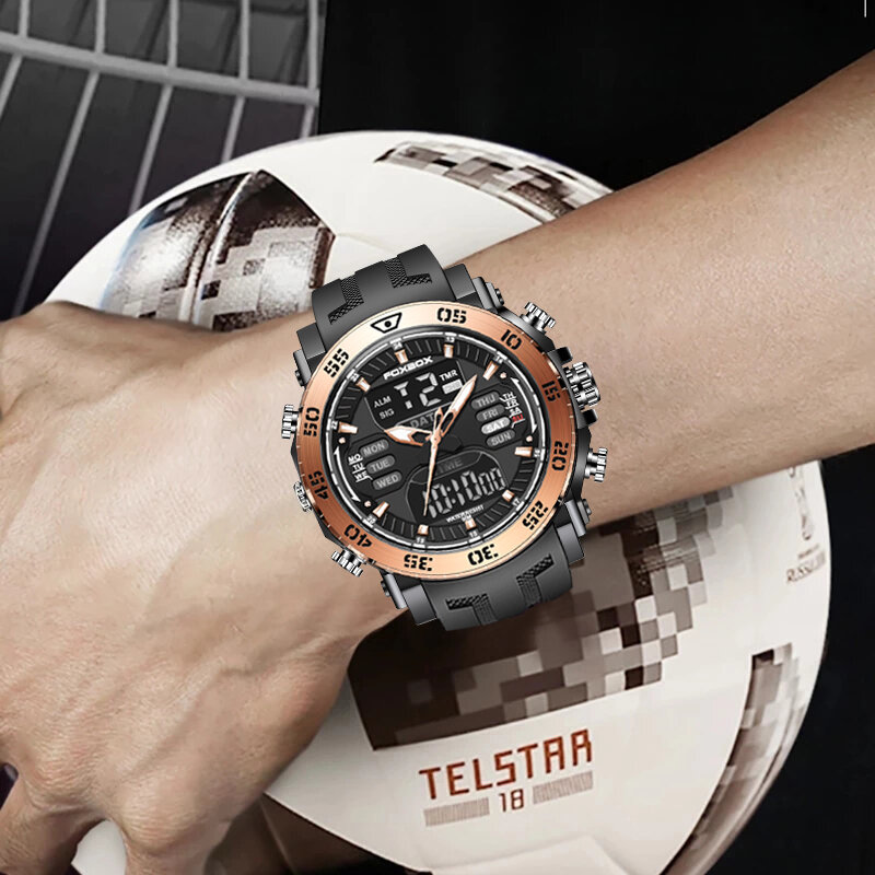 2023 Lige นาฬิกาควอตซ์สำหรับผู้ชาย, นาฬิกากันน้ำผู้ชายนาฬิกากีฬาควอทซ์ Jam Tangan Digital สุดสร้างสรรค์นาฬิกาแสดงตัวเลขคู่