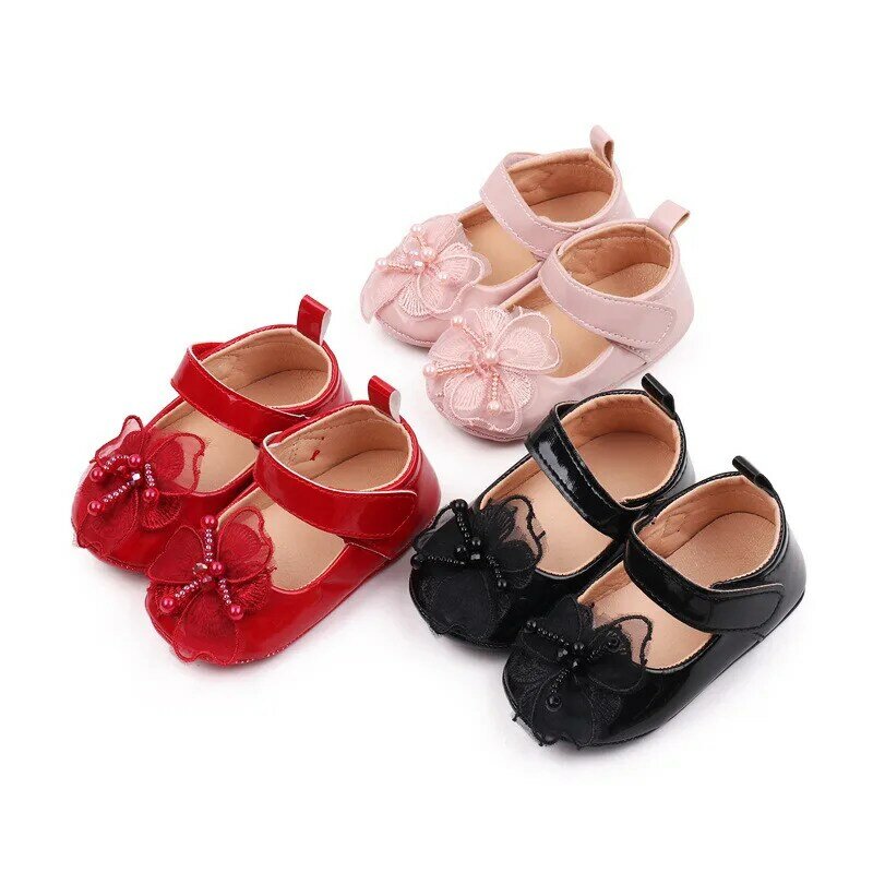 Chaussures souples en PU TPR pour bébés filles, anti-ald, belle fleur, premiers marcheurs pour tout-petits