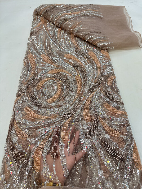 Новейшая кружевная ткань из бисера 2023, высококачественные красочные африканские блестки, кружевные ткани, роскошная швейная ткань для женского платья QF0628