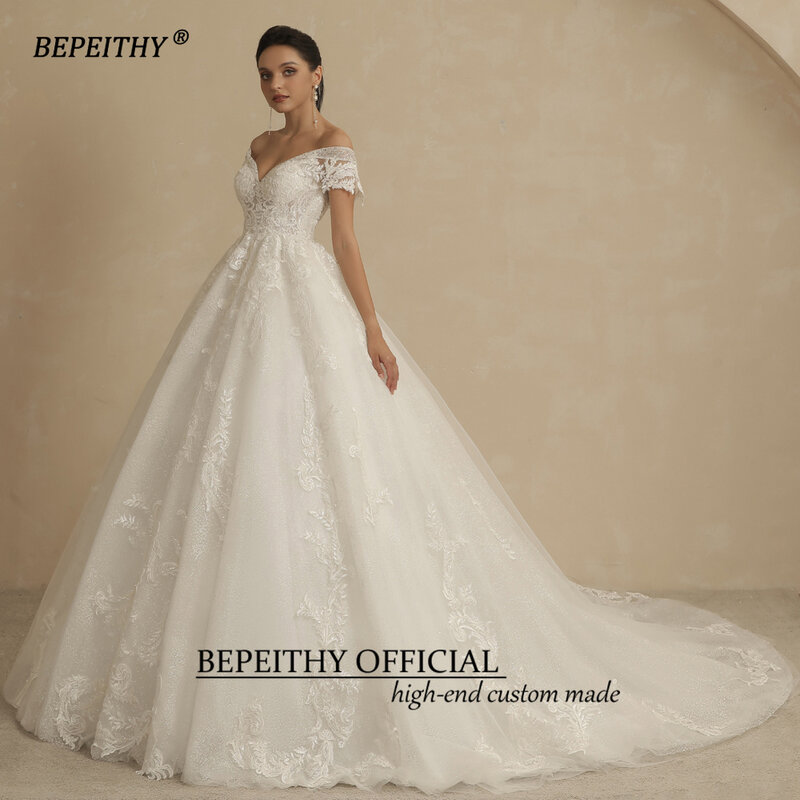 BEPEITHY Prinzessin Glitter Hochzeit Kleider Für Frauen 2022 Braut Romantische Spitze Sleeveless Boho Brautkleid Frankreich Robe De Soiree