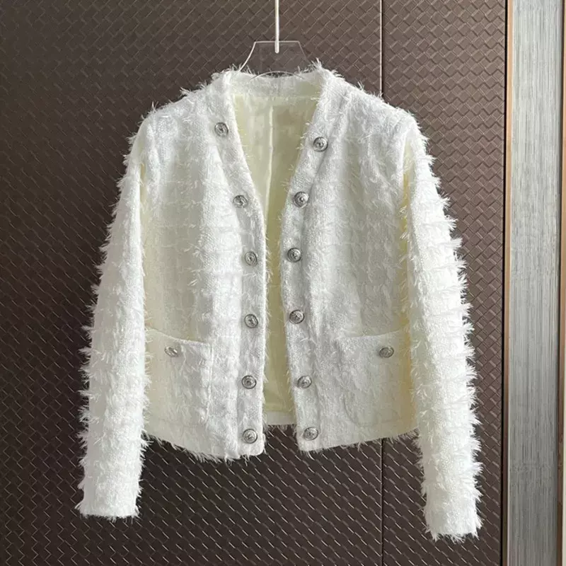 High Street autunno inverno moda coreana nappa spessa calda giacca di Tweed per le donne francese piccola fragranza lana cappotti corti Casaco