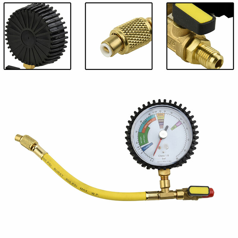 Nitrogen Pressure Tester 1~60bar HVAC Systems Cold Test Table Tools Brass 1/4 SAE In Pressure Gauge For R134a, R22, R407C, R410A