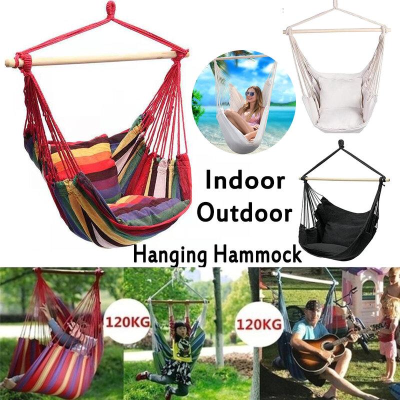 Jardim Pendurado Cadeira Tecido, Camping Corda Cama, Assento Swing Quarto, Balanços de rede, 120kg