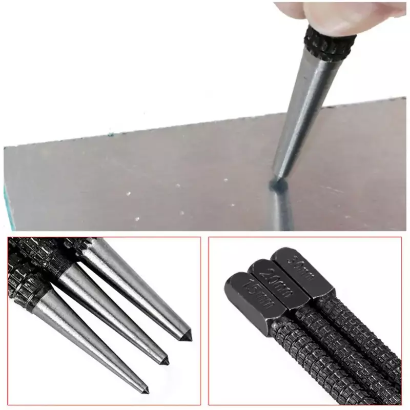 3Pcs 1.5mm/2mm/3mm Alloy Steel Center Punch Metal Wood Marking Drilling Tool Brocas Para Metal Broca Madeira Core For Metal Home