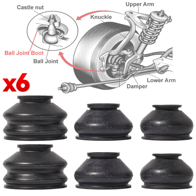 6x rotule universelle pour protection de bras de commande, couvercle anti-poussière de botte en caoutchouc, accessoires de direction de suspension de voiture