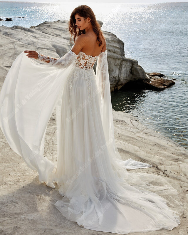 Сексуальное Тюлевое свадебное платье без рукавов, официальное стильное свадебное платье-трапеция, новинка 2024, женское блестящее платье