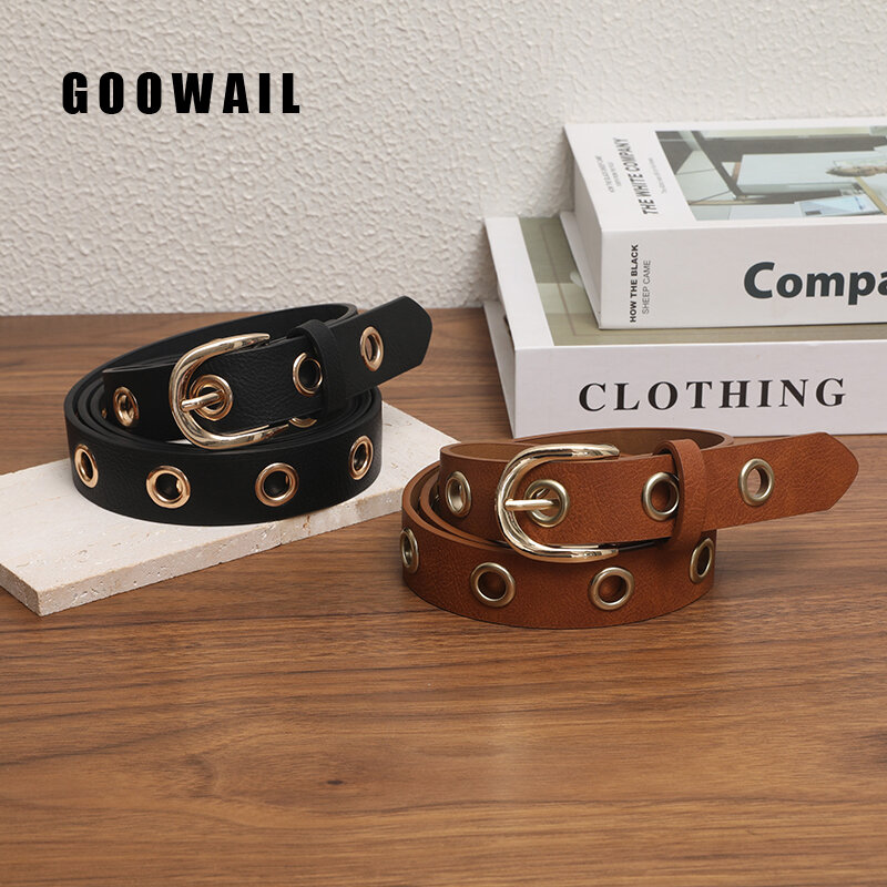 GOOWAIL Punk Gothic Trend Belts Classic Black Brown Leather Waistband For Women High Quality Metal Grommets Design Waist Straps