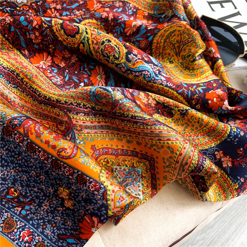 Bandana Hijab for Women Silk Satin Print Large 180*90cm Pashmina Shawl Wrap Foularf Elegant Beach Stoles Echarpe 2022 New Design