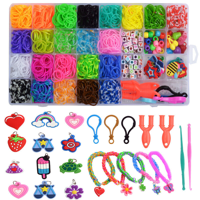 1Box bunte Webstuhl Bänder Set Armband machen Kit DIY kreative geflochtene Halskette Gummiband Handwerk Spielzeug Schmuck machen Zubehör