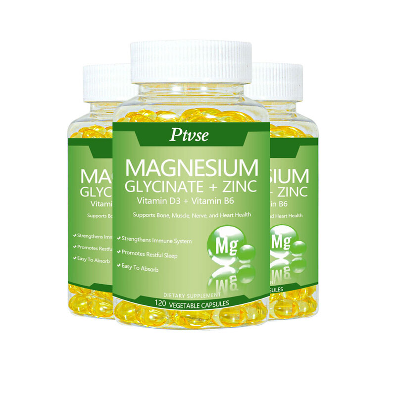 Cápsulas de glicinia de magnesio, 500mg, alta absorción con Zinc, vitamina D3 B6, suplemento de dietería, alivio del estrés y la ansiedad