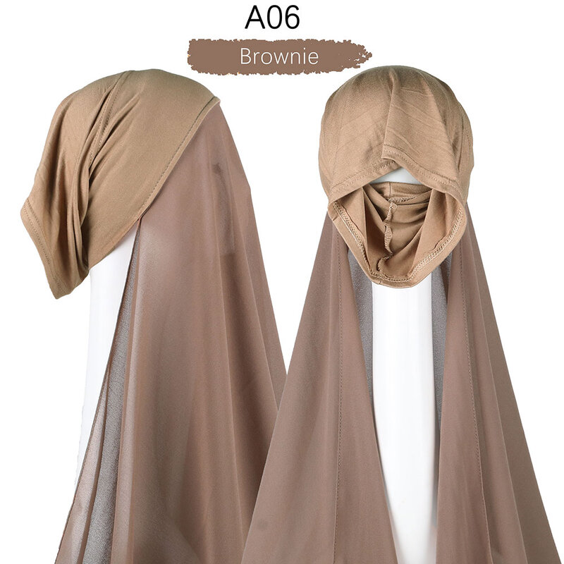 Hidżab błyskawiczny z czapką ciężka szyfonowa koszulka hidżab dla kobiet welon moda muzułmańska Islam chusta hidżab szalik dla muzułmanki