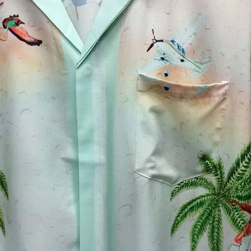 Conjunto de camisa casual com estampa floral masculina manga curta, terno de praia, hip hop, solto, verão, 2024