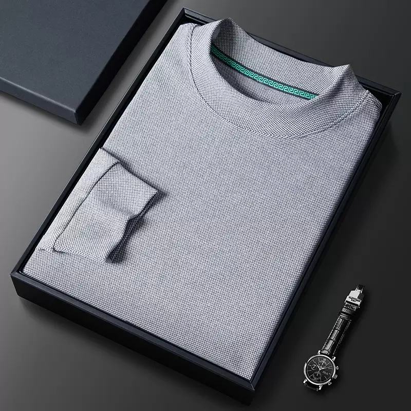 T-shirt da uomo nuova mezza collo alto Pullover maglione confortevole tinta unita fondo Versatile