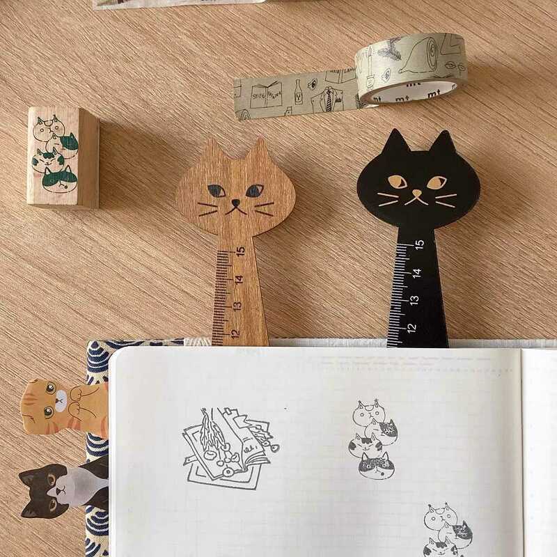 15cm可愛い猫ストレート定規漫画木製絵画測定ツール学生文房具事務用品ギフトブックマーク