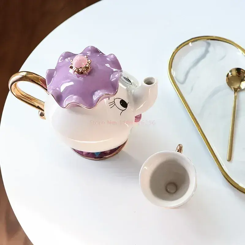 디즈니 티팟 귀여운 만화 미녀와 야수 커피 포트 머그잔, Mrs Potts 칩 컵, 찻잔 1 개, 차 세트 선물, 직송