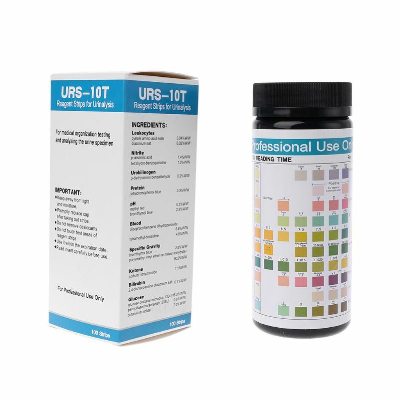 L69A Lengkap 10-in-1 Urine Test Strips 100ct Urinalisis Dip-Stick Testing Kit Leukosit Nitrit Urobilinogen Protein PH