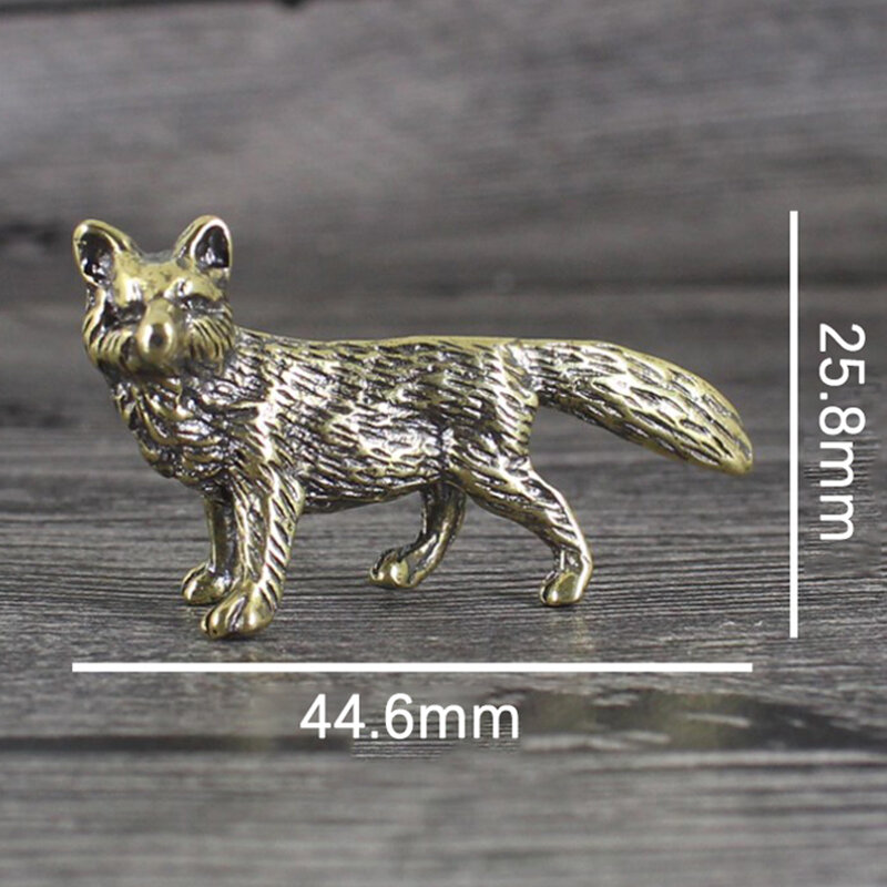 Solid Brass Fox Figurines Miniatures Desk Ornaments Tea Pet Crafts Retro Small Animal Statue