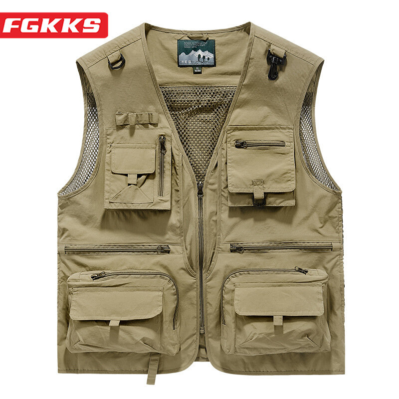 FGKKS 2023 Outdoor Leisure Vest Men's New Multi-Pocket Breathable Outdoor Sports Coat High-Quality Design Leisure Vest Men