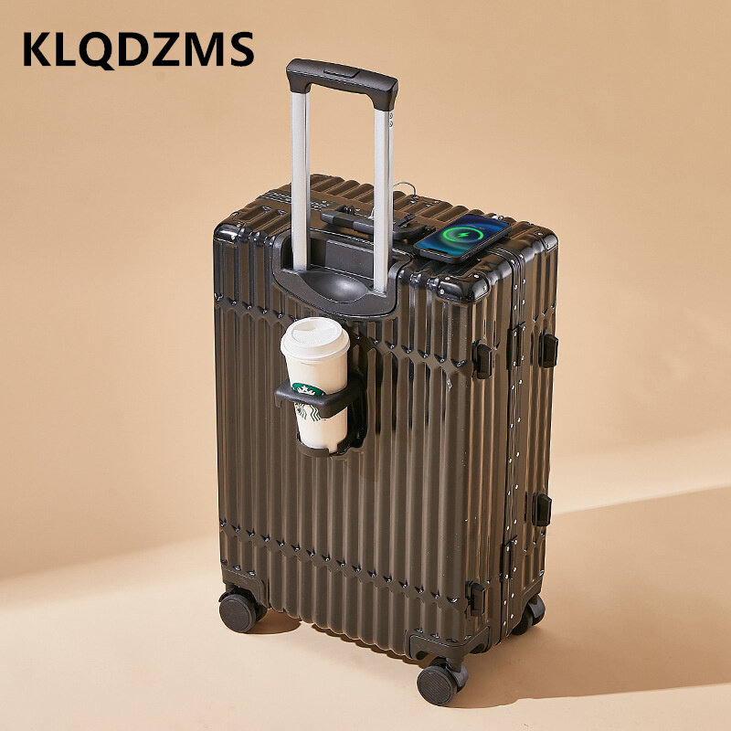Klqdzms 20 "22" 24 "26インチスーツケース新しいアルミニウムフレームトロリーケース大容量ボードボックスホイール付きローリング荷物