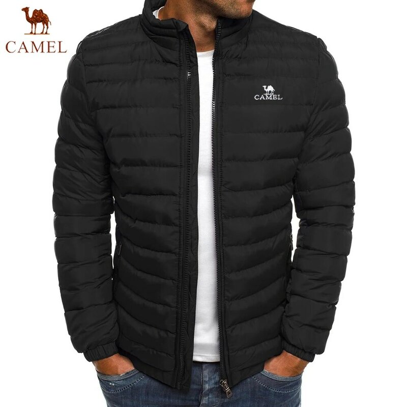 Camel2024 남성용 겨울 재킷, 따뜻한 스탠딩 칼라 트렌치 코트, 캐주얼 야구, 타이트 피팅, 브랜드