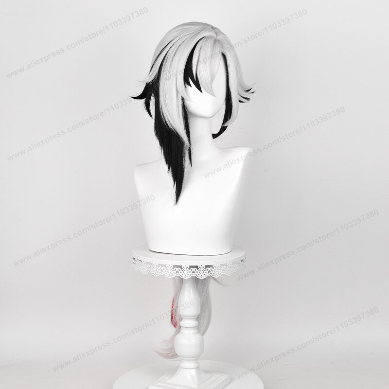 Arlecchino Cosplay Wig Knave Fatui Cosplay 83cm Long White Black Hair Anime Heat Resistant Synthetic Wigs