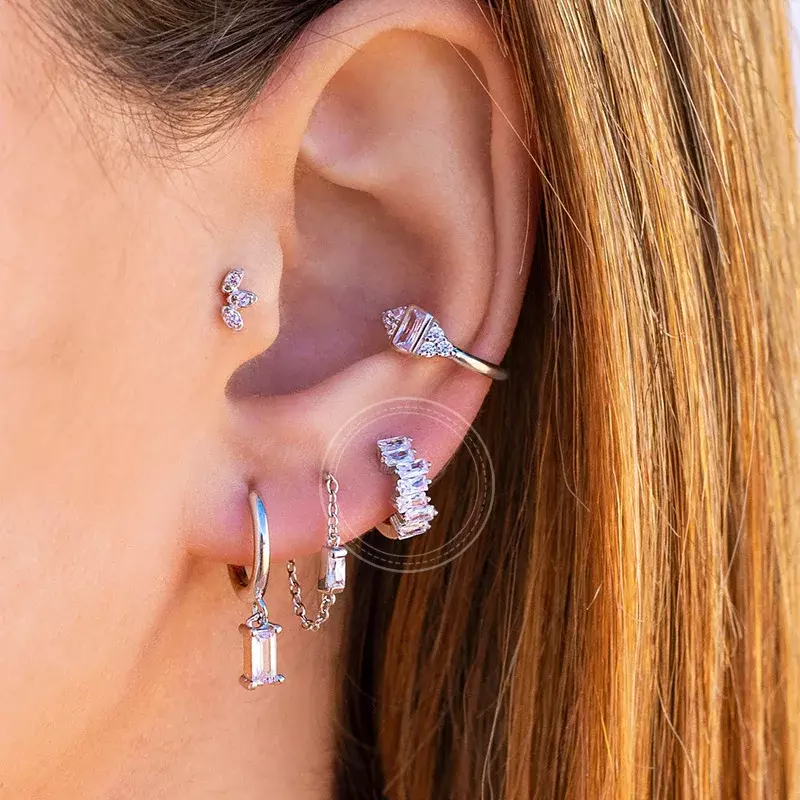 925 Sterling Silver Ear Needle Fashion Hoop Earrings White Crystal Luxury Women's Silver Earrings Wedding Women's Jewelry Gift