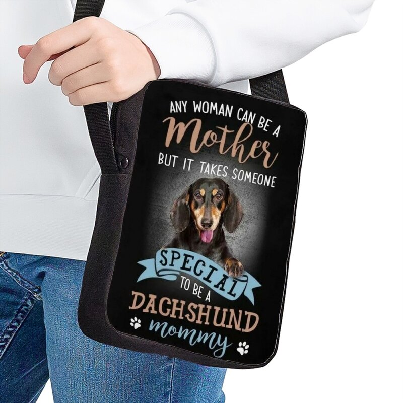 Bolsa de ombro de pequena capacidade para mulheres, bolsas crossbody estampadas em dachshund 3D, bolsa casual de viagem, nova moda fofa