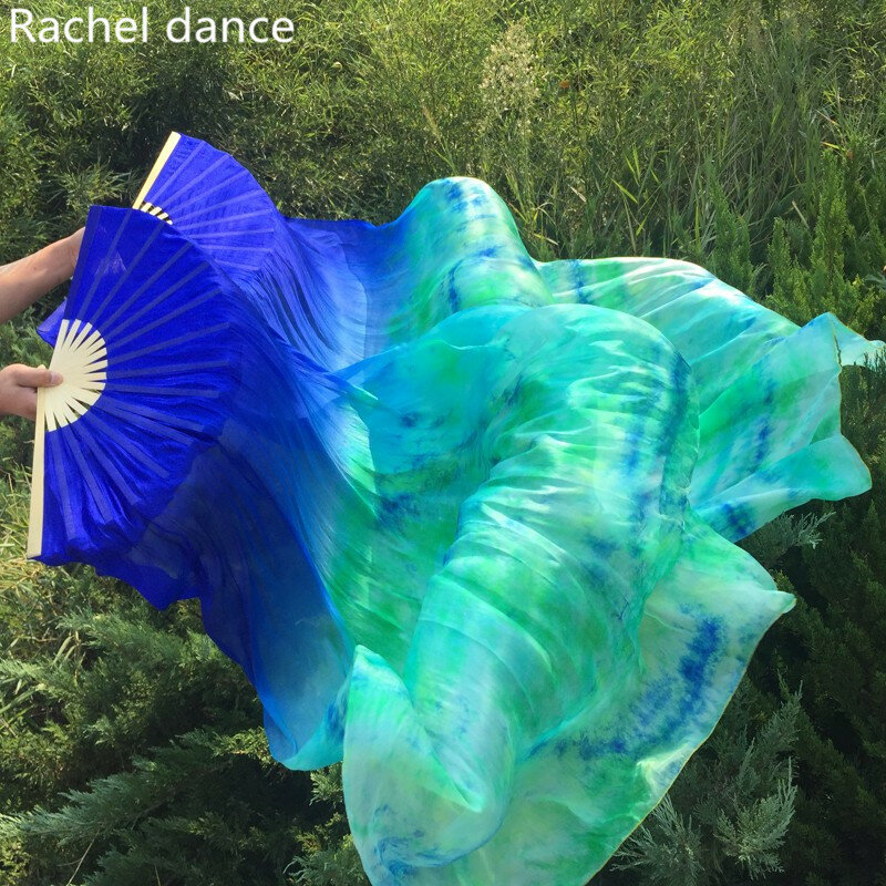 มาถึงTie-ย้อมBelly DanceพัดลมVeilsสำหรับผู้หญิง/หญิง180ซม.100% ผ้าไหมธรรมชาติแท้แฟนสำหรับเต้นรำจัดส่งฟรีคู่