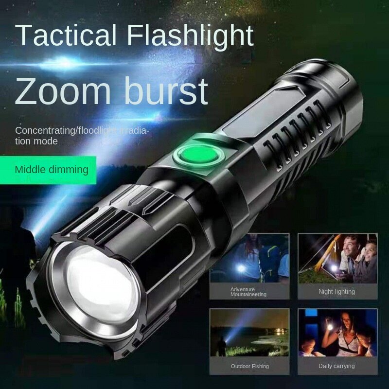 Rechargeable Outdoor Flashlight, Strong Light, Zoom, Long Shot, Small Portable Household Illumination Lamp