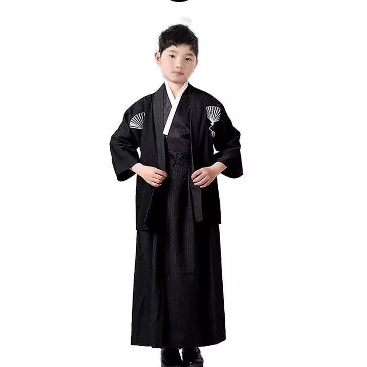 Кимоно для мальчиков традиционное японское в японском стиле, аниме старинное, детское кимоно самурая, одежда для выступлений, полный комплект