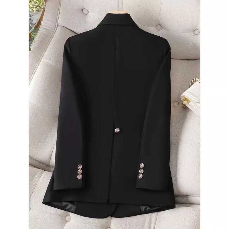 Jaqueta formal monocromática para mulheres, blazer de escritório para senhoras, manga comprida, peito único, moda feminina, café preto e azul, outono e inverno