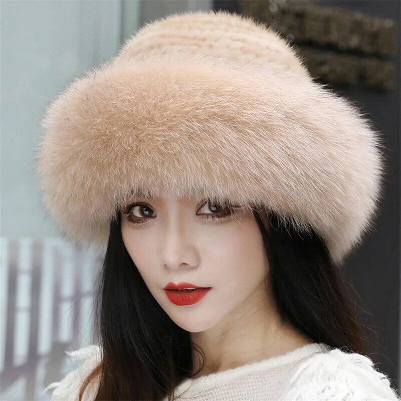 Chapeaux en fourrure de renard pour femmes, couvre-oreilles en vison tricoté, coupe-vent, chauds, d'hiver, 2022