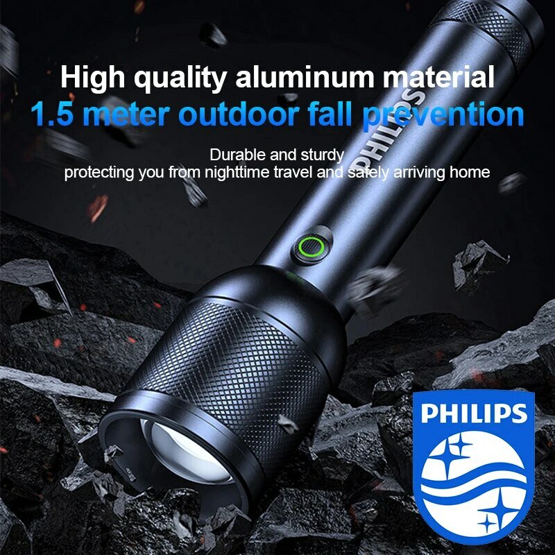 Philips-Lampe de poche LED portable, lampes de poche lumineuses iniques, lampe de camping, randonnée en plein air, autodéfense, 3200 lumens, 1000m