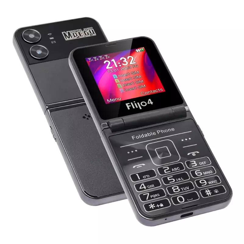 Téléphone portable à rabat avec clavier anglais, téléphone portable 2G, personnage unique, grand bouton-poussoir, batterie 1400mAh, écran pour les touristes