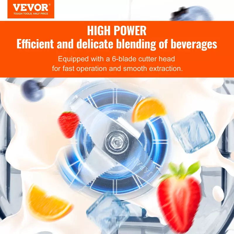 VEVOR 상업용 등급 식품 과일 가공기, 다기능 믹서, 가정용 쉐이크 및 분쇄 기술, 스무디 믹서기, 2L