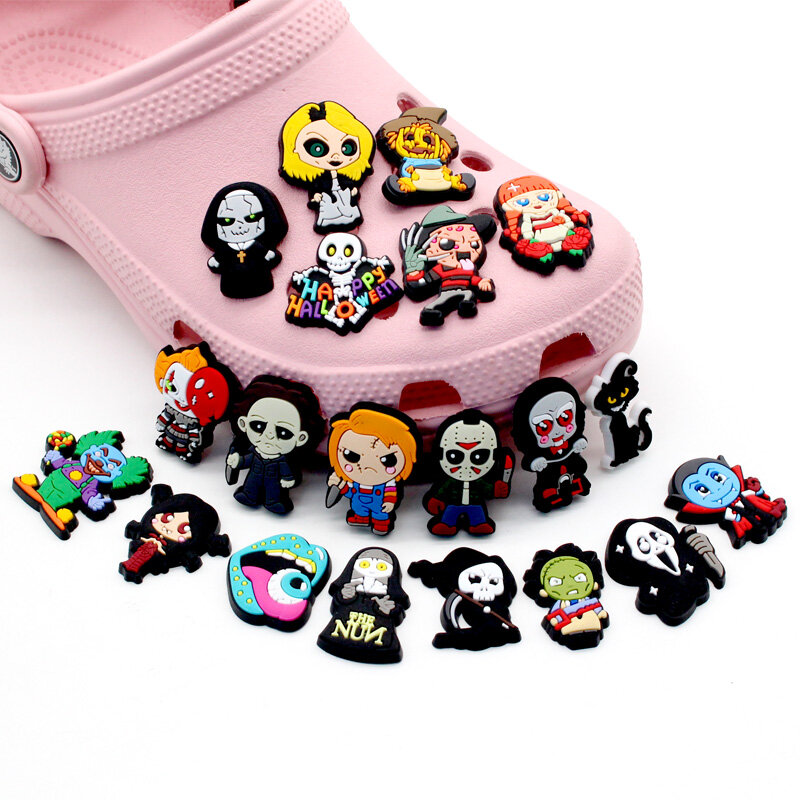 New horror theme 1pcs cartoon Shoe Charms Funny DIY croc clogs Shoe Aceessories Fit Sandals Decorate jibz kids Halloween Gifts