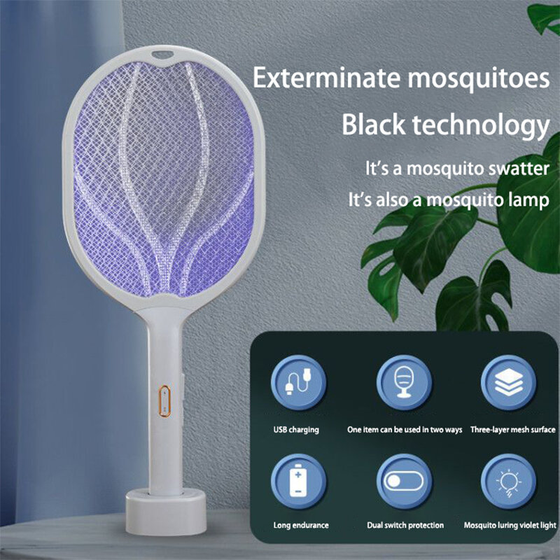 ไฟฟ้าช็อต2in1ยุง Killer สีม่วงไฟดักแมลงวัน Swatter ชาร์จ USB ครัวเรือน Eable ฤดูร้อน Bug Zapper ยุง