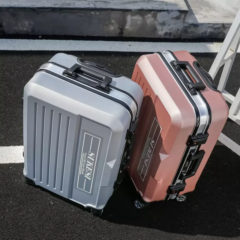 Aluminiowa rama bagażu męska damska walizka na kółkach trwała 20-calowa mała walizka podróżna na pokład hasło skórzana walizka