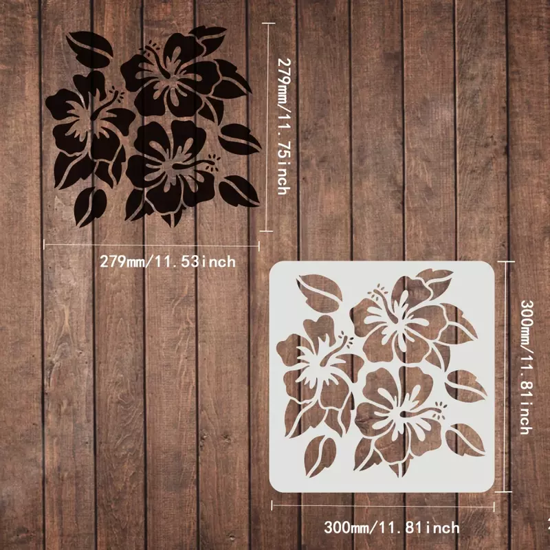 Hibiscu花ステンシルhawaiiiフラワーステンシル再利用可能な正方形の葉植物木の床を描くための洗えるDIYステンシルテンプレート