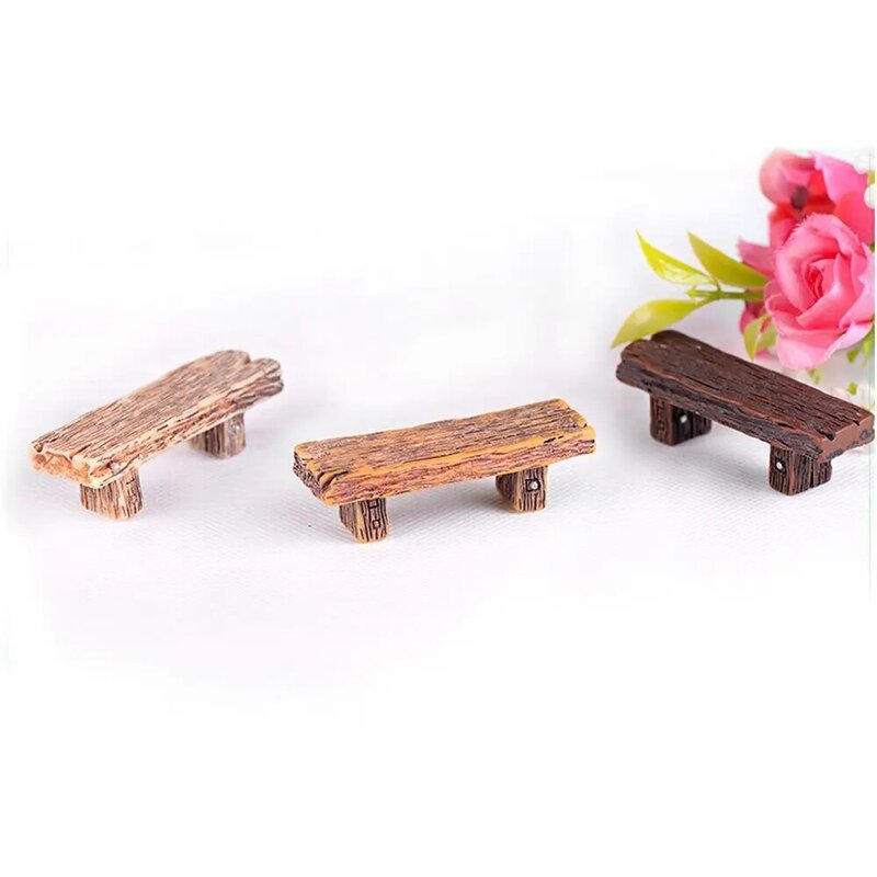Home Decor Double Stool Micro Landscape Wood Bench Figurine Long Wood Bench Miniature Mini Wood Bench Mini Wooden Chair