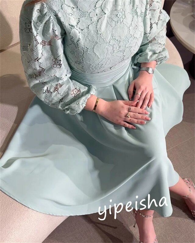 Jiayigong  Charmeuse Applique Quinceanera A-line O-Neck Bespoke Occasion Gown Knee Length Dresses Saudi Arabia