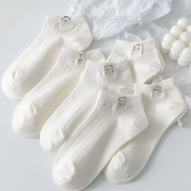 Branco urso meias mulheres verão seção fina puro branco meias verão bonito boca rasa barco meias um par de s2016