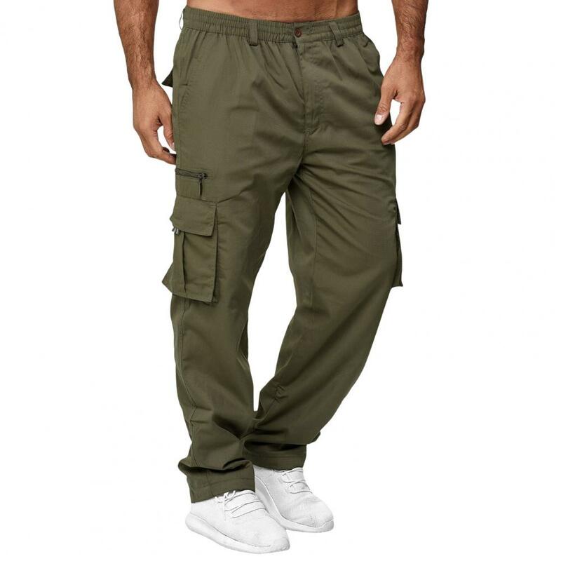 Męskie spodnie w pasie, luźne, z wieloma kieszeniami, luźne, plus size, oddychające, proste, miękkie, długie spodnie Cargo na zewnątrz