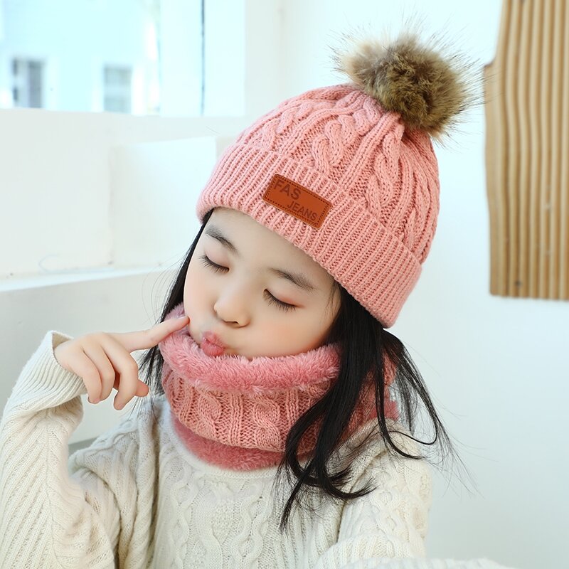 3PCS Set Baby Winter Hat Pompom Children Hat Knitted Cute Warm Cap Scarf Gloves Suit For Girl Boy Casual Solid Color Infant Hat