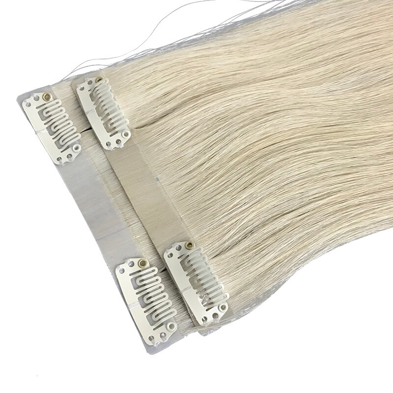 Estensioni dei capelli umani vergini grezzi lisci un donatore fasci di capelli doppi disegnati 14 "-28" trama dei capelli fatta a macchina estremità dei capelli spessi 100G