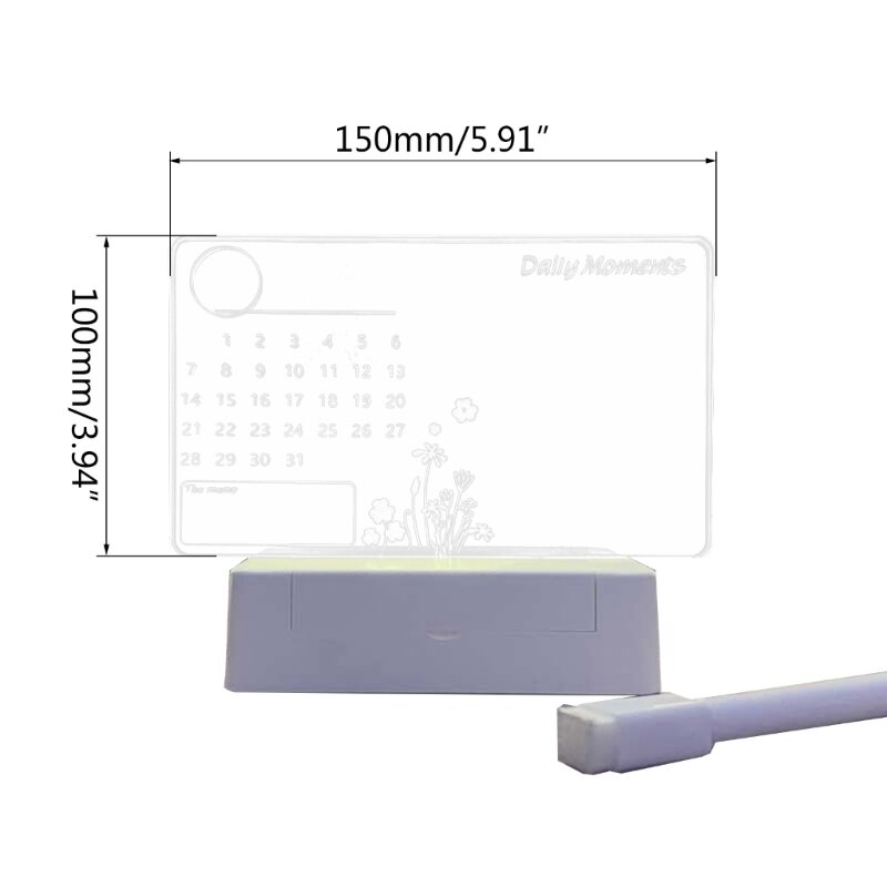 Planche acrylique claire pour planificateur de calendrier, avec lumière LED et stylo marqueur