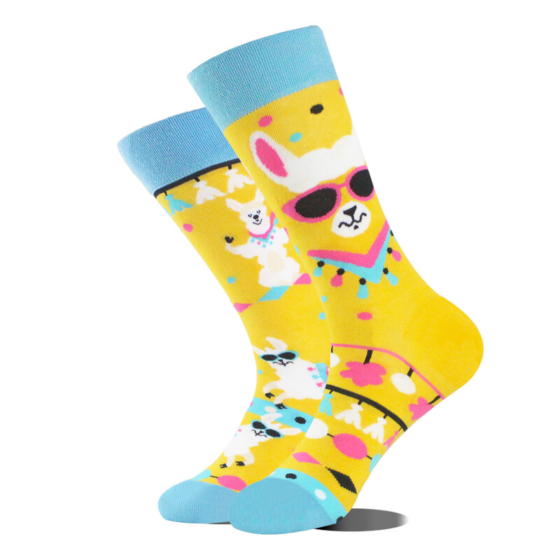 AB Happy Crew Socks Women Men Funny Panda Fox Pug Sox Colorful Cat Rabbit Raccoon Sokken Divertidos Unisex Chaussette