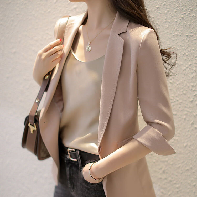2023 New Light And Luxurious Slim Little Suit Coat Women's Casual Three-quarters Sleeve Pink Thin Style Summer Drape Fashion
