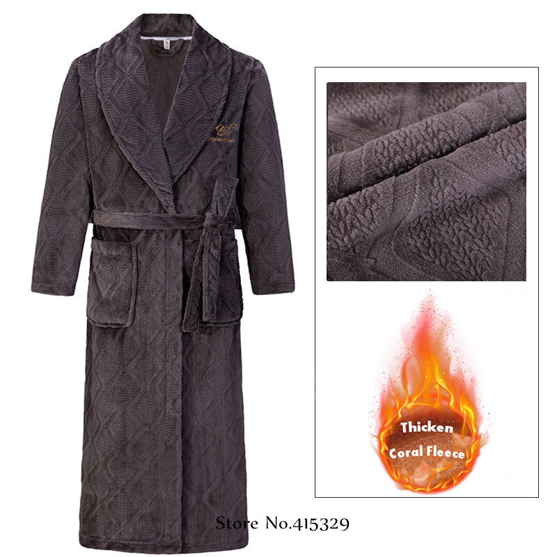 Plus Size 3xl 4xl Heren Lange Robe Kimono Badjas Jurk Winter Nieuwe Heren Homewear Losse Koraal Fleece Dikker Nachtkleding Nachtkleding