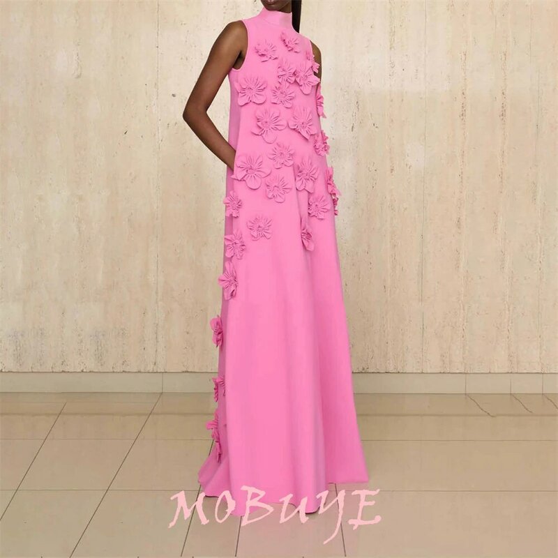 MOBUYE 2024 popularne krótkie rękawy sukienka na studniówkę długości podłogi z kwiatami wieczorowa moda elegancka impreza sukienka dla kobiet